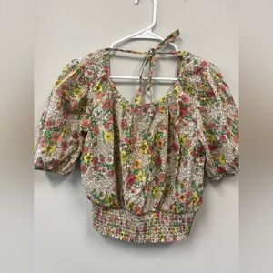 Sundays Womens Ada Puff Sleeve Elastic Waist Crop Top Blouse in Wallflower Small